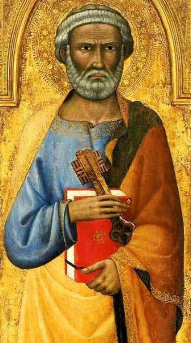 Frescoe painting of Saint Peter holding the Keys of Heaven by Italian Artist Andrea Vanni, circa 1390.